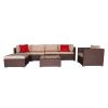 7 Pieces Wood Grain Patio PE Wicker Rattan Corner Sofa Set - as picture