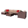 7 Pieces Wood Grain Patio PE Wicker Rattan Corner Sofa Set - as picture