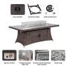 Aluminum Outdoor Dining Table Wicker Patio Gas Fire Pit Table in Brown (Table Only) - Rectangular
