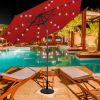 10 Feet Patio Solar Umbrella with Crank and LED Lights - wine
