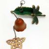 Bamboo Leaves Dragonfly Cast Iron Wind Chimes Hanging Ornament Butterfly Antique Metal Doorbell Decoration, Orange - Default