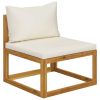 5 Piece Patio Lounge Set with Cushions Solid Acacia Wood - Brown