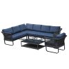 6 Piece Sectional Rattan Wicker 6 Person Sofa Set Patio Conversation Set, Navy Blue - Navy Blue