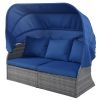 Outdoor Patio Furniture Set Daybed Sunbed with Retractable Canopy Conversation Set Wicker Furniture Sofa Set - Blue