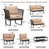 6 Piece Sectional Rattan Wicker 6 Person Sofa Set Patio Conversation Set, Navy Blue - Khaki
