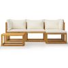 5 Piece Patio Lounge Set with Cushions Solid Acacia Wood - Brown