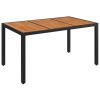Patio Table with Wooden Top Black 59.1"x35.4"x29.5" Poly Rattan - Black