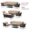 6 Piece Sectional Rattan Wicker 6 Person Sofa Set Patio Conversation Set, Navy Blue - Khaki