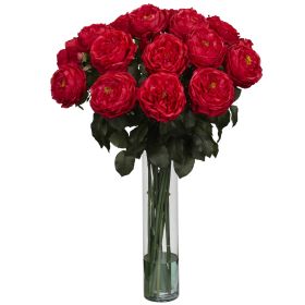 Fancy Rose Arrangement w/18" Glass Cylinder (Color: Red)