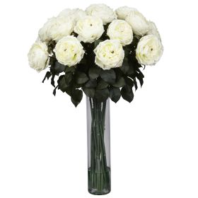 Fancy Rose Arrangement w/18" Glass Cylinder (Color: White)