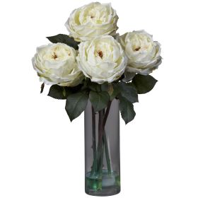 Fancy Rose w/Cylinder Vase Silk Flower Arrangement (Color: White)