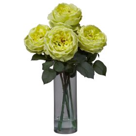Fancy Rose w/Cylinder Vase Silk Flower Arrangement (Color: Yellow)