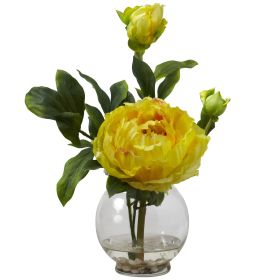 Peony w/Fluted Vase Silk Flower Arrangement (Color: Yellow)