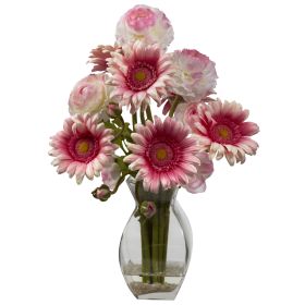 Gerber Daisy & Ranunculus Delight Arrangement (Color: Pink)