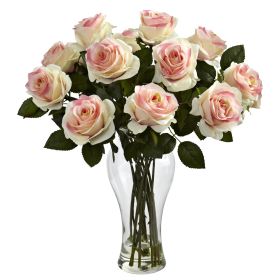 Blooming Roses w/Vase (Color: Light Pink)