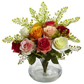 Rose & Maiden Hair Arrangement w/Vase (Color: Assorted)