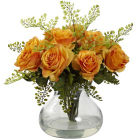 Rose & Maiden Hair Arrangement w/Vase (Color: Orange Yellow)