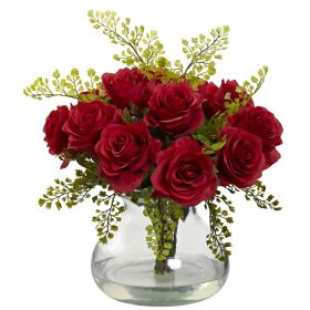 Rose & Maiden Hair Arrangement w/Vase (Color: Red)