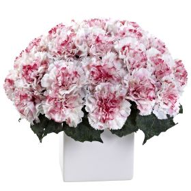 Carnation Arrangement w/Vase (Color: White Mauve)