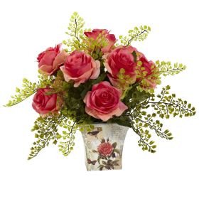 Rose & Maiden Hair w/Floral Planter (Color: Dark Pink)