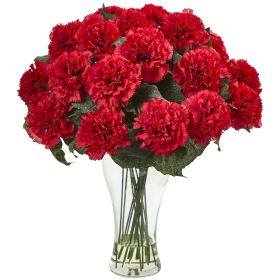 Blooming Carnation Arrangement w/Vase (Color: Red)