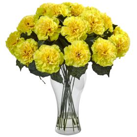 Blooming Carnation Arrangement w/Vase (Color: Yellow)