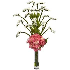 Hydrangea and Statice Bud Arrangement (Color: White Pink, size: 22")