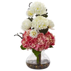 Hydrangea and Mum in Vase (Color: Pink White, size: 19")