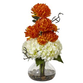 Hydrangea and Mum in Vase (Color: White Orange, size: 19")