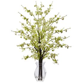 Cherry Blossom in Glass Vase (Color: White, size: 26")