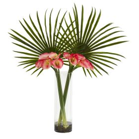 Fan Palm and Calla Lily Artificial Arrangement (size: 41")