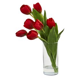 Tulip Artificial Arrangement in Cylinder Vase (size: 16")