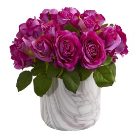 Rose Artificial Arrangement in Marble Finished Vase (size: 10")