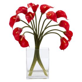 Calla Lily Artificial Arrangement in Vase (size: 19")