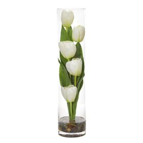 Tulips Artificial Arrangement in Cylinder Vase (size: 18")