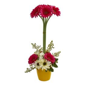 Gerber Daisy Artificial Arrangement in Ceramic Vase (size: 22")
