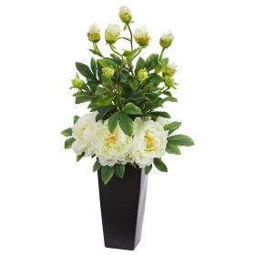 Peony Artificial Arrangement in Black Vase (size: 30")
