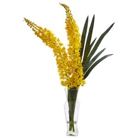 Fox Tail Artificial Arrangement in Glass Vase (size: 27")