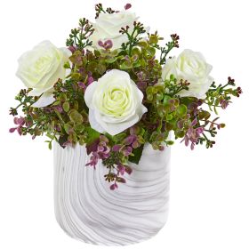 Roses & Eucalyptus Artificial Arrangement in Vase (size: 13")