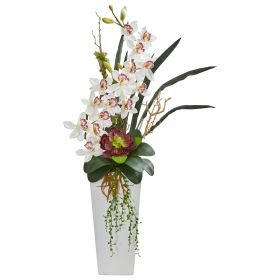 Cymbidium Orchid and Succulent Artificial Arrangement (size: 3')