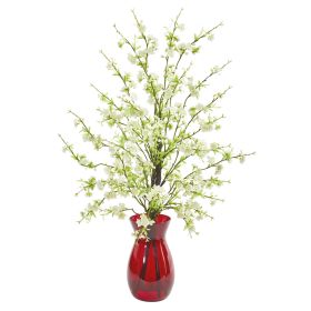 Cherry Blossom Artificial Arrangement in Ruby Vase (size: 28")