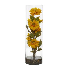 Zinnia Artificial Arrangement in Cylinder Vase (size: 20")