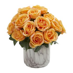 Rose Artificial Arrangement in Marble Finish Vase (size: 12")