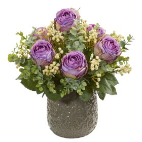 Rose Eucalyptus Gypsophillia Artificial Arrangement (size: 14")