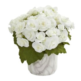 Begonia Artificial Arrangement in Marble Vase (size: 10")