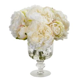 Peony Artificial Arrangement in Royal Glass Urn (size: 12")