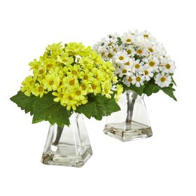 Daisy Artificial Arrangement in Vase (Set of 2) (size: 9")