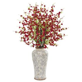 Cherry Blossom Artificial Arrangement in Decorative Vase (size: 37")