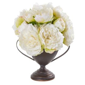 Peony Artificial Arrangement in Metal Goblet (size: 11")