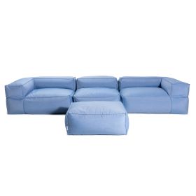 Baya 4 Piece Outdoor Sofa with Ottoman (Option: Luxurious European Style Soft Seating Ocean Blue)